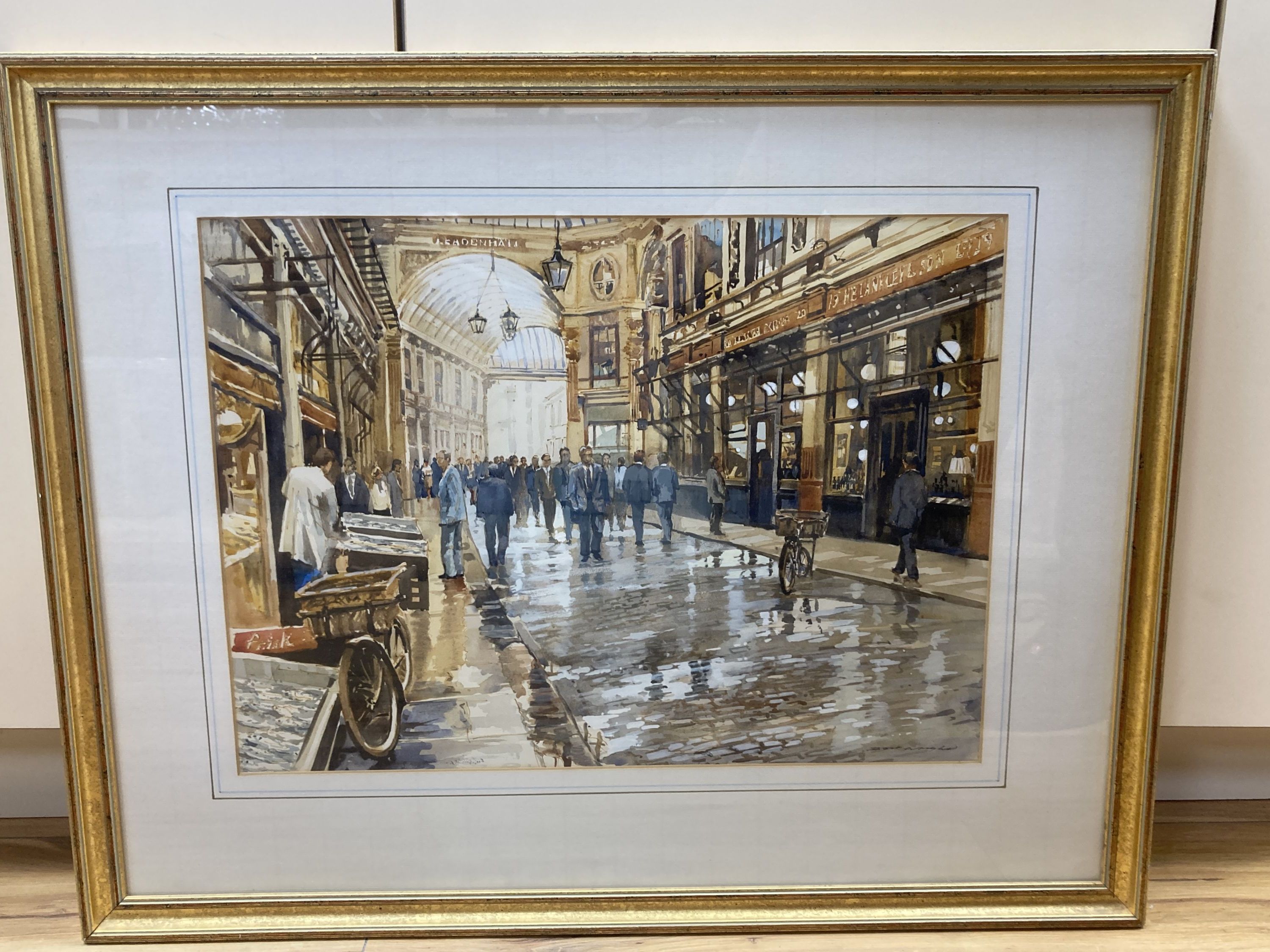 Bert Wright (b.1930), watercolour, Leadenhall Market, signed, 36 x 50cm